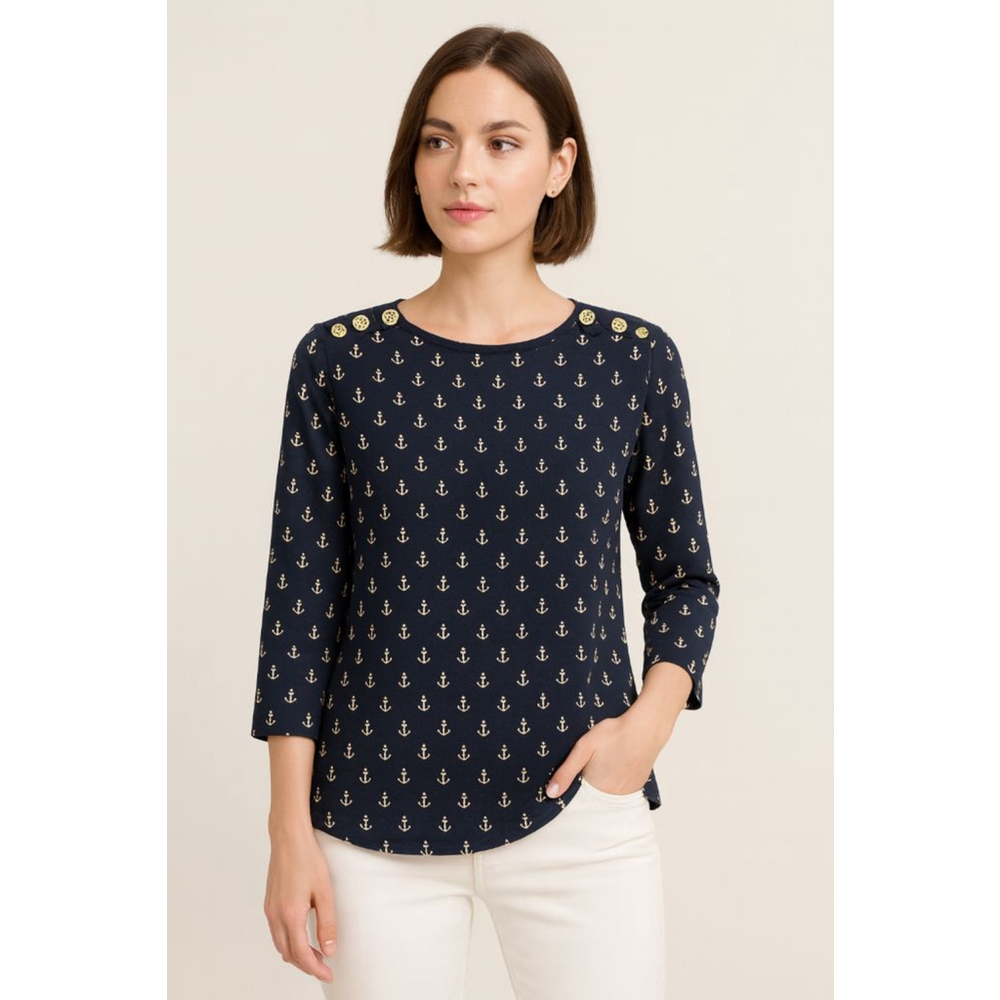 Women's J.CREW Navy Anchor Print Blouse Size 00